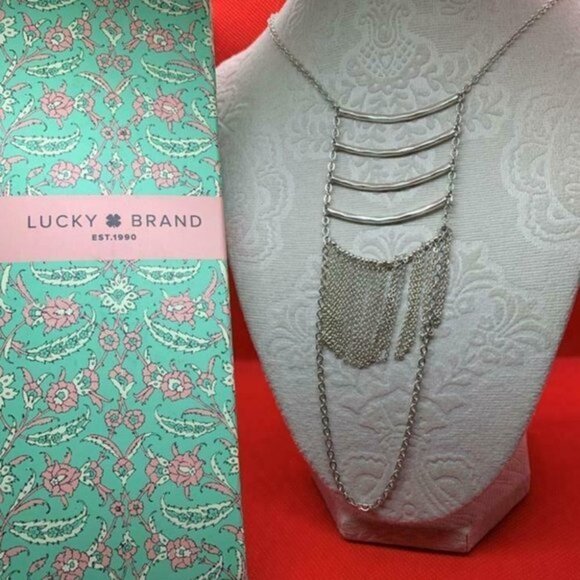 Lucky Brand Bar Ladder Fringe Statement Necklace - Picture 1 of 5